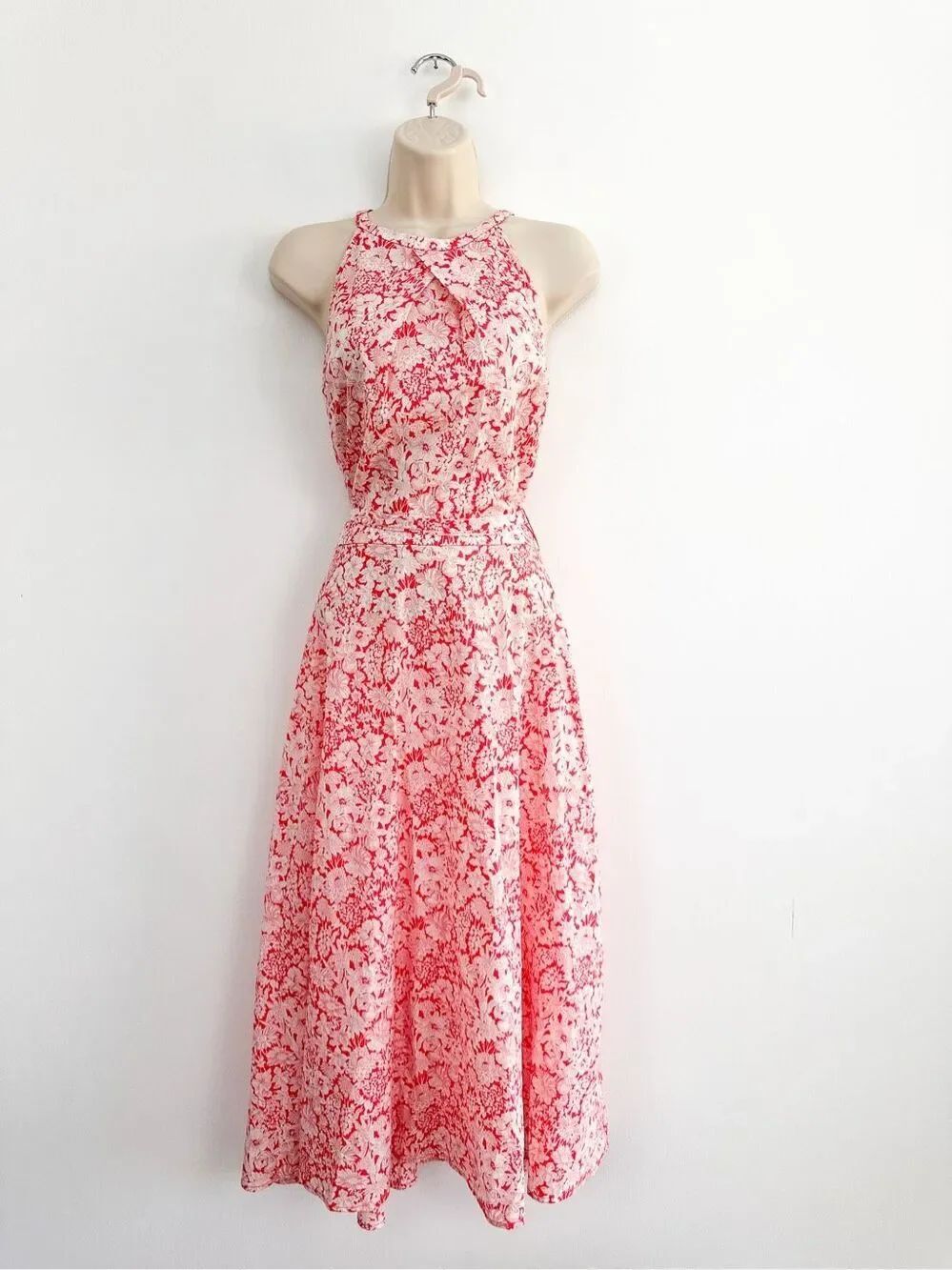 Antonio Melani Women’s Luna Meadow Liberty Fabric Red White Floral Halter Midi D